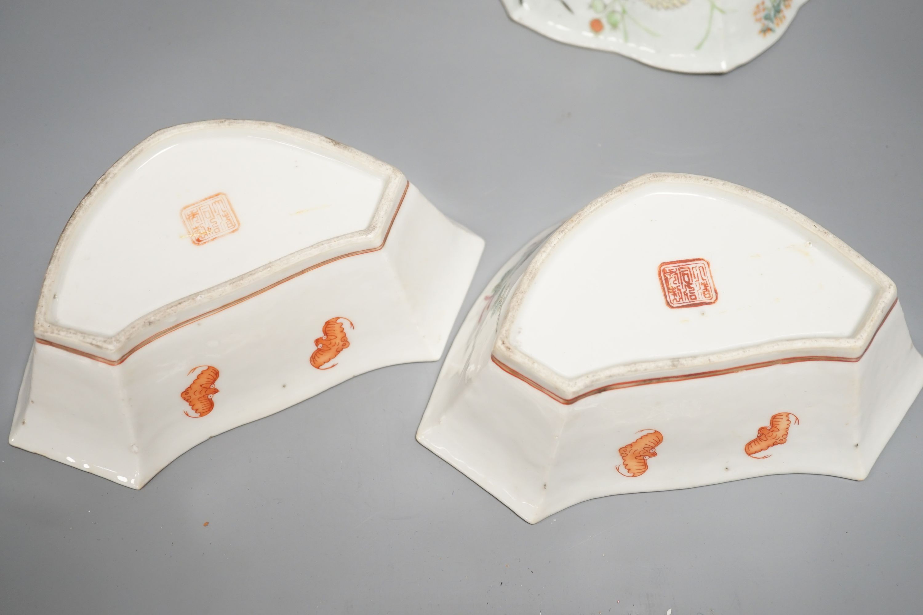 Three various late 19th century Chinese famille rose dishes 20cm